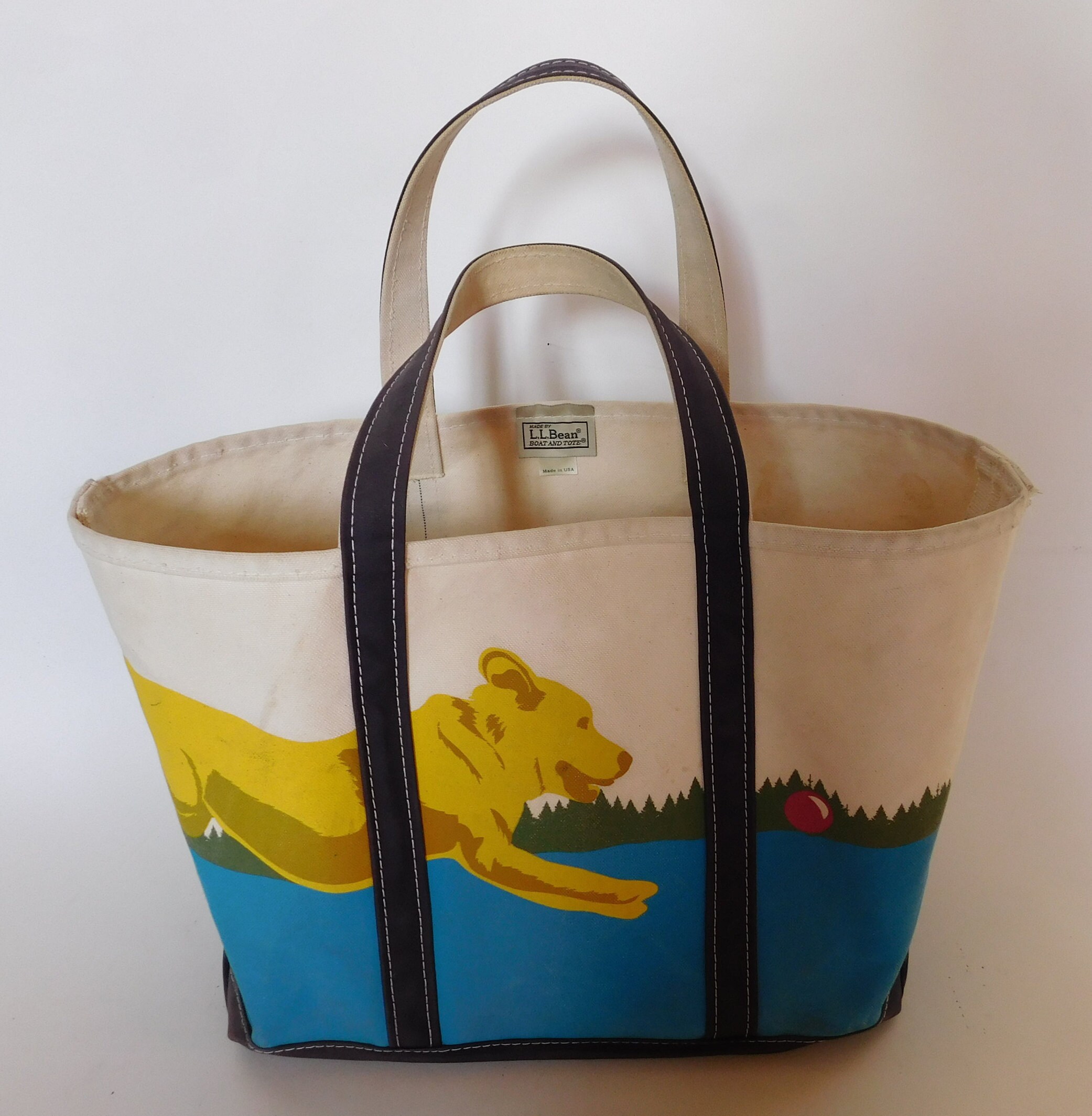 Rare Vintage LL Bean Boat and Tote Heavy Canvas Dog Chasing A Ball Print Tote Bag Etsy