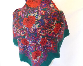 Vintage Laura Borghese Designer Colorful Paisley Square Scarf