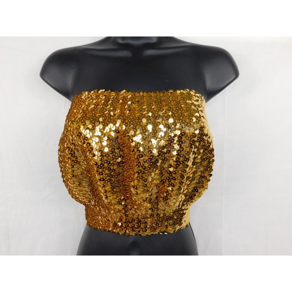 Vintage Original 70's Disco Sequin Gold Tube Top O/S Gem
