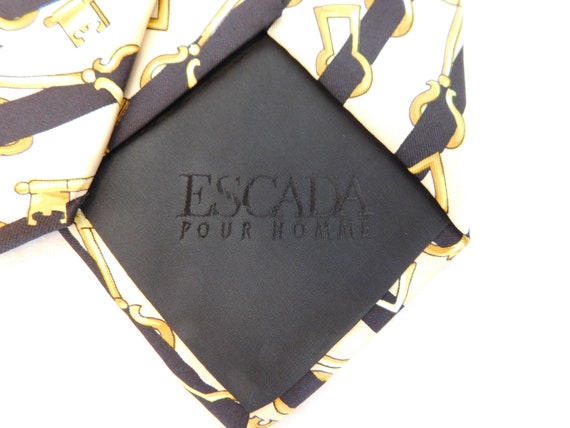 Vintage ESCADA Necktie 100% Silk Gold Keys Stripe… - image 8