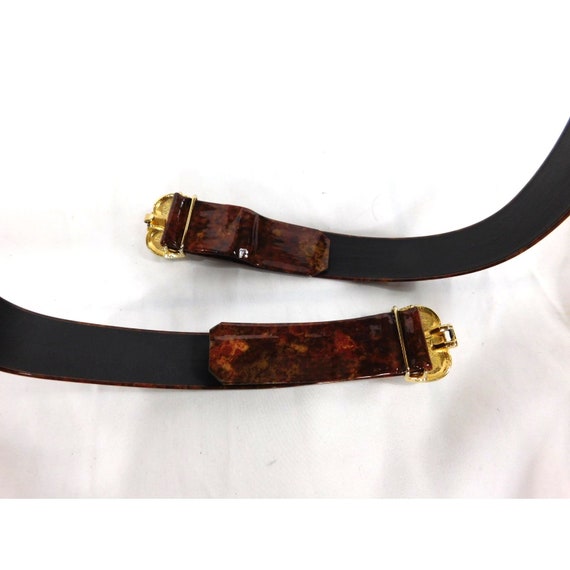 Vintage Patent Leather Stone Buckle Adjustable Wa… - image 7