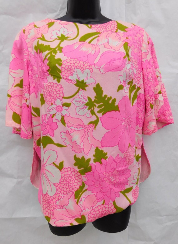 Vintage 1970's Joy Stevens Bold Floral Print Silk… - image 2