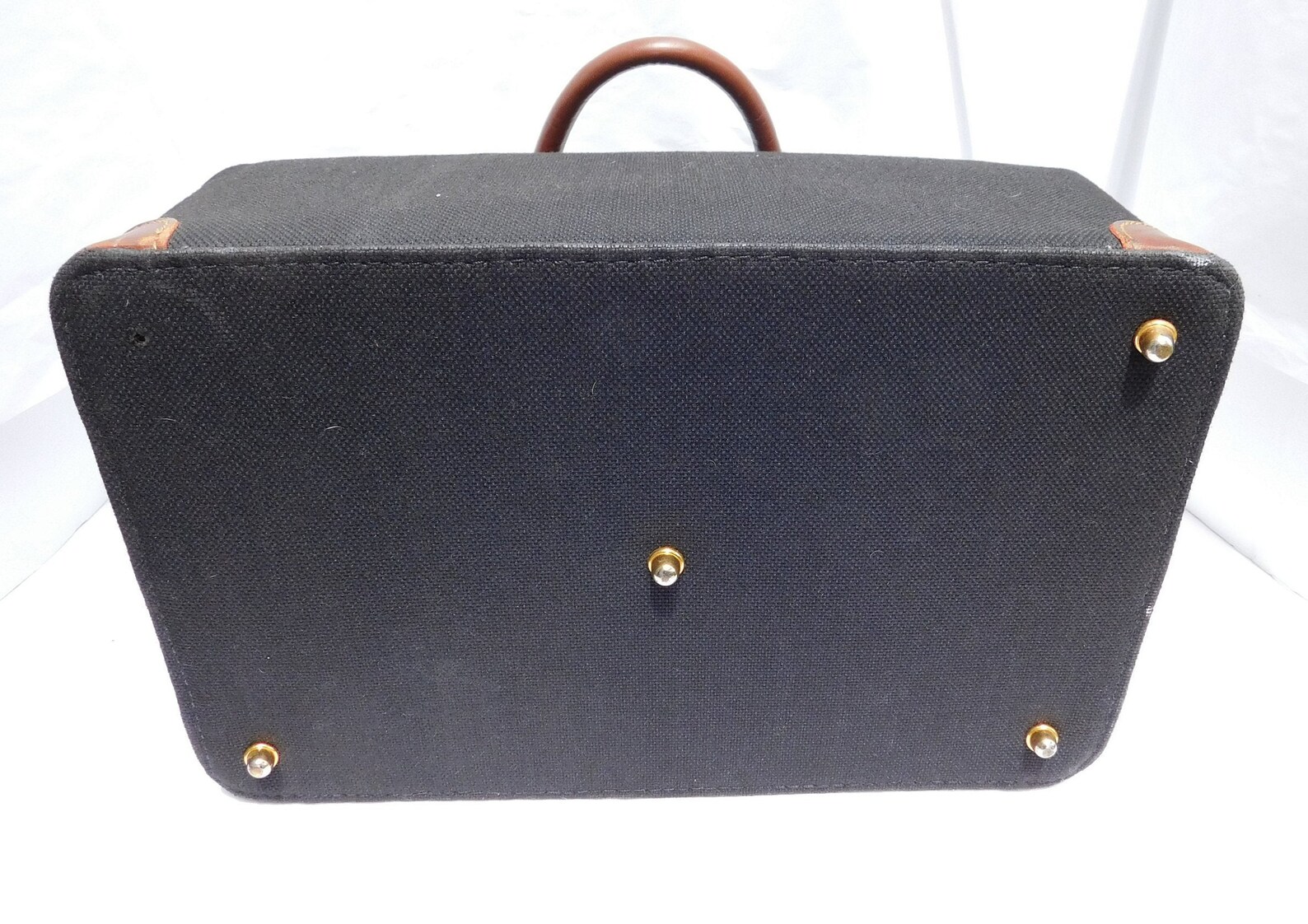 Rare Vintage French Luggage Company Canvas Leather Trim Train Case