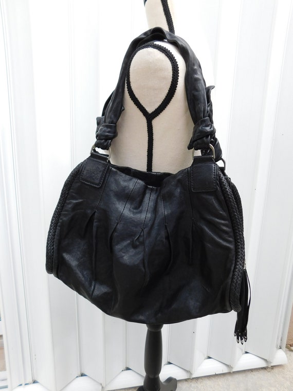 Vintage Cole Haan Black Leather Purse w/ Fabric Shoulder Strap