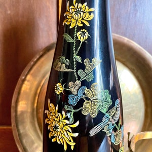 Vintage Japanese Handmade, Lacquered, Engraved, Vase, Flowers, Birds, Gift