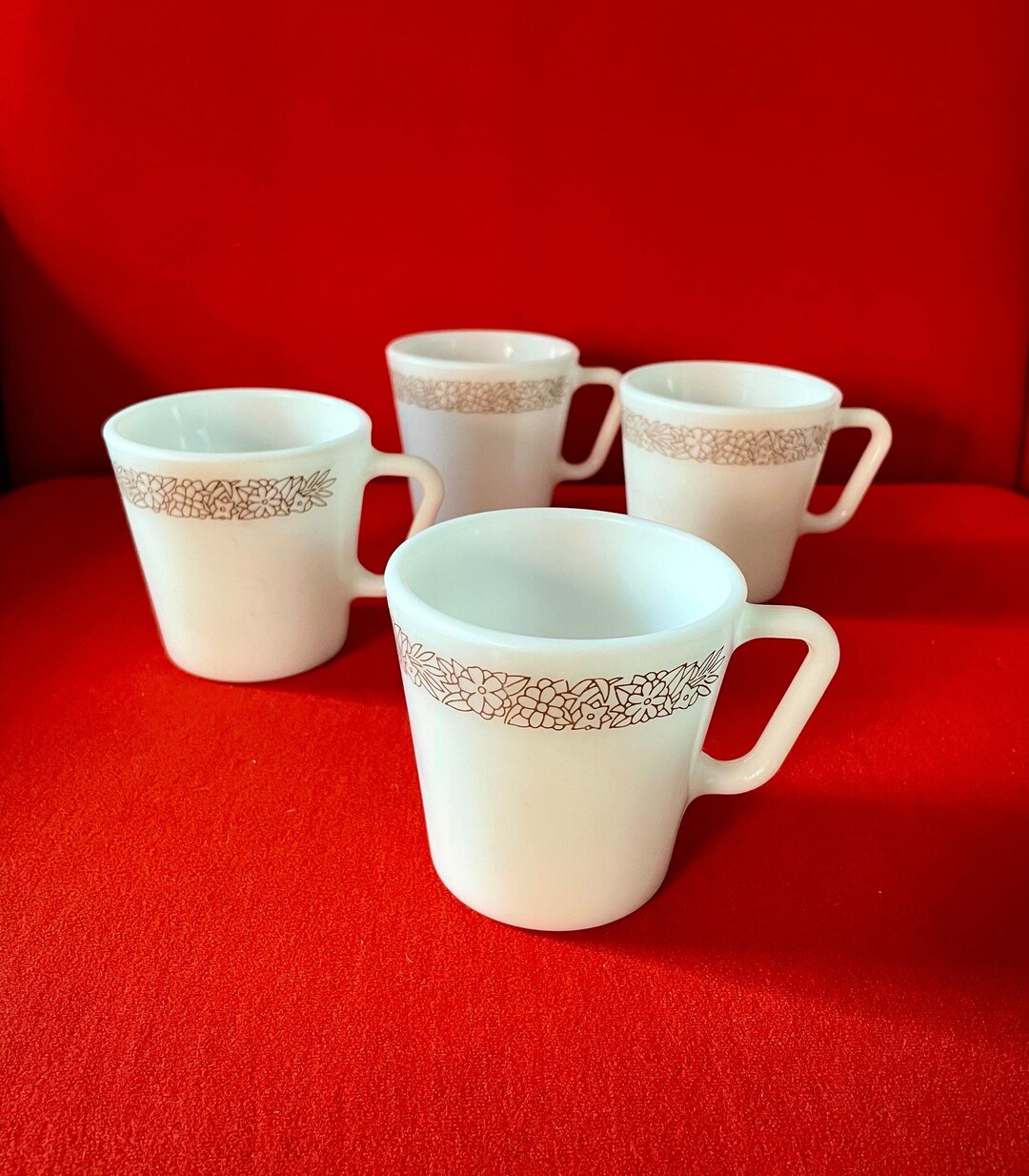 Pyrex Mugs Vintage Pyrex Woodland Mugs, Set of 4, Milk Glass, Flowers, Coffee, Tea ...