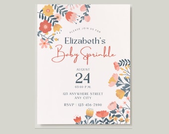 Editable Baby Sprinkle Invitation; Baby Shower Invitation; Floral Baby Sprinkle Shower Invitation; Baby Sprinkle Invite Digital Download