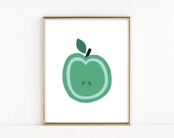 Modern Apple Print, Modern Kitchen Printable, Mid Century Modern, Scandinavian Kitchen Decor, Apple Art Prints, Children's Wall Art