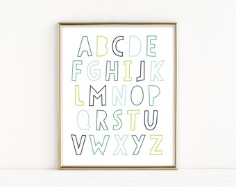 ABC Print, Instant Download, Alphabet Print, Colorful Nursery Art, Girl Boy Neutral Nursery Decor, Printable Wall Art, Playroom Wall Decor