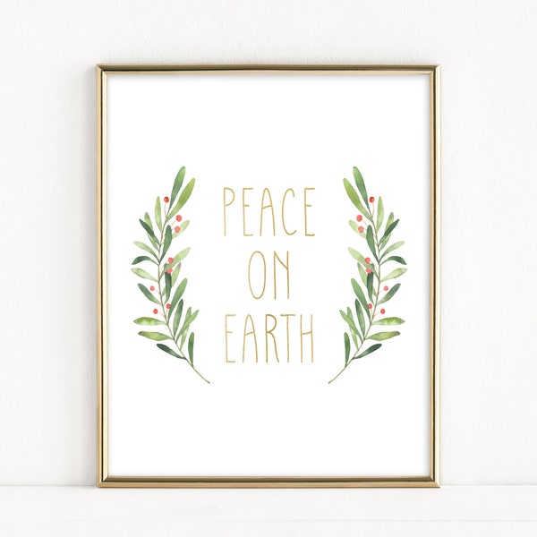 Peace on Earth Sign, Instant Download, Printable Christmas Art, Modern Farmhouse Christmas Decor, Peace on Earth Holiday Print