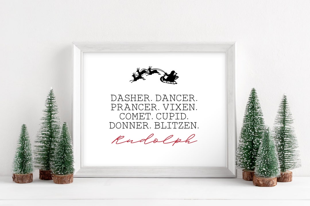 Santa's Reindeer Printable, Instant Download, Holiday Home Decor, Reindeer Names Christmas Print ...