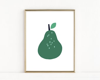 Modern Pear Abstract Print, Mid Century Modern Art, Kitchen Print, Modern Food Art Print, Modern Wall Art, Scandinavian Fruit Printable Art