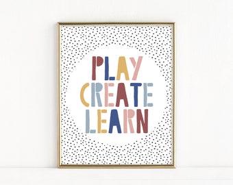 Play Create Learn Playroom Art, Kids Bedroom Decor, Playroom Poster, Colorful Kid's Room Sign
