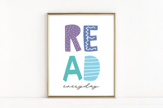 Read Everyday Printable Artwork, Kids Art Prints, Inspirational Reading Poster for Classroom, Scandinavian Wall Decor