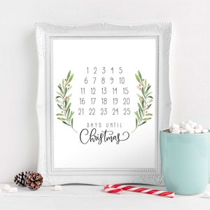 Countdown To Christmas Printable, Advent Calendar Printable, Days Until Christmas Countdown Print, Christmas Printables, Holiday Advent Art