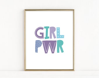 Impressão Girl Power, arte para impressão para meninas, pôster Girl Power, arte moderna de parede, download digital