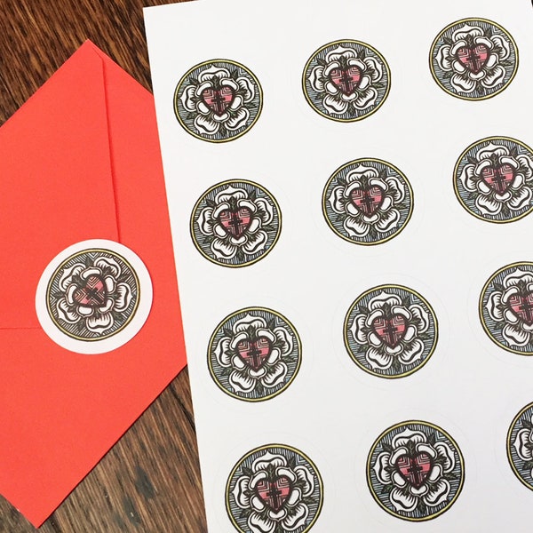 Luther Rose|Stickers|Lutheran Rose|Luther's Rose|Luther Seal|Luther's Seal|Lutheran|Martin Luther|Sticker|Seal|Stationery|Confirmation|Gift