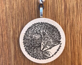 Fox necklace. Wood pendant can be personalized.