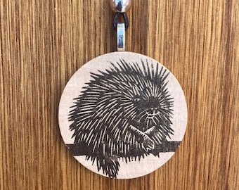 Porcupine Necklace. Wooden pendant can be personalized.