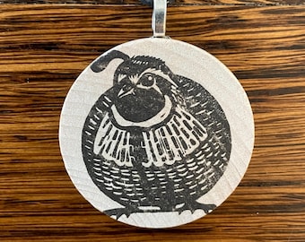 Quail Necklace. Wood pendant can be personalized.