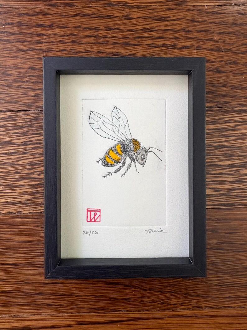 Framed Bee Art. Original Signed Intaglio Bee. ACEO - Etsy