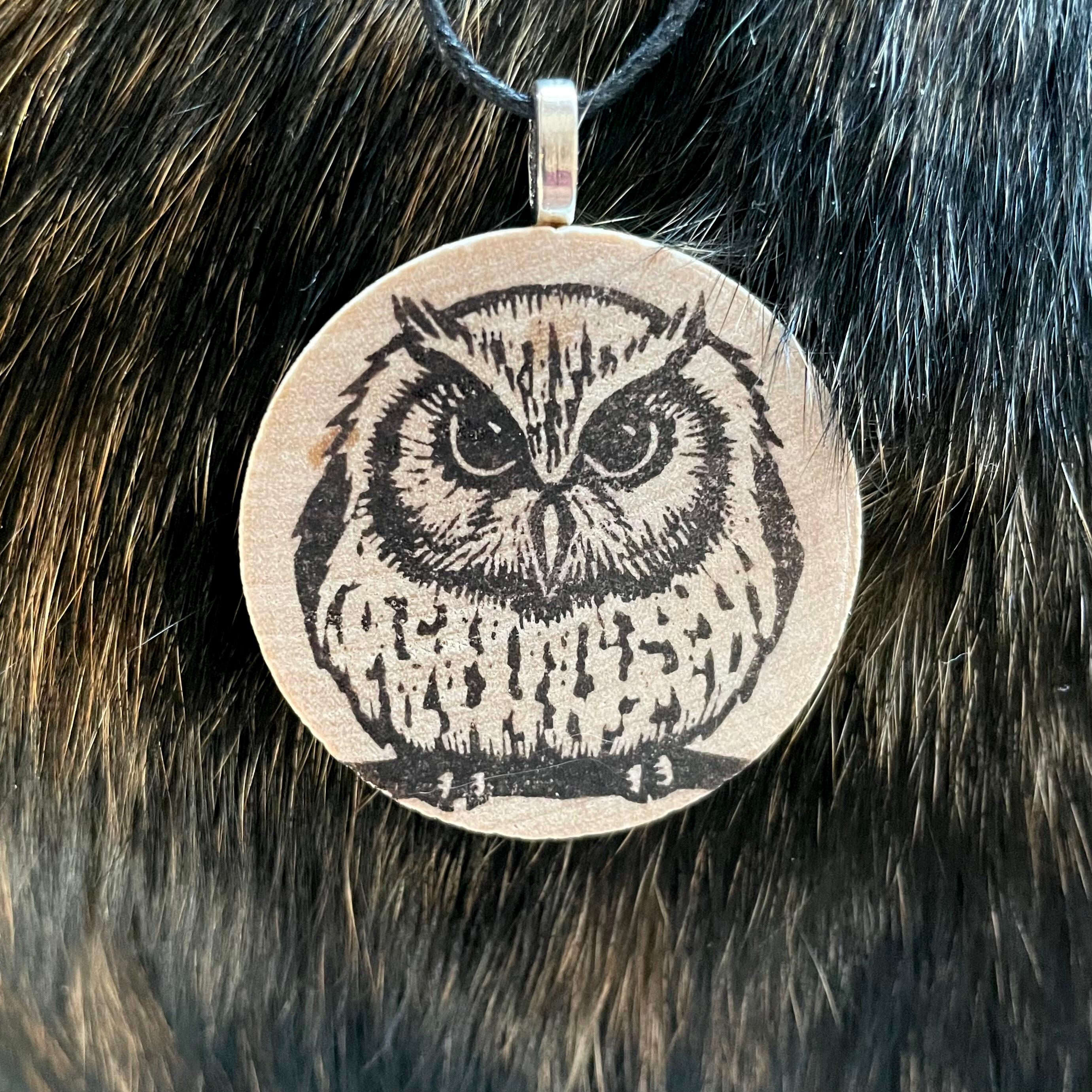 Owl Necklace. Wood pendant can be personalized.