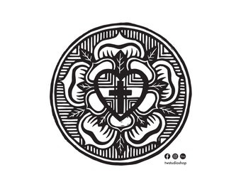 Luther Rose Downloadable|Lutheran|Luther's Rose|Lutheran Rose|Luther's Seal|Martin Luther|Black and White|Lutheran Symbol|Luther Seal