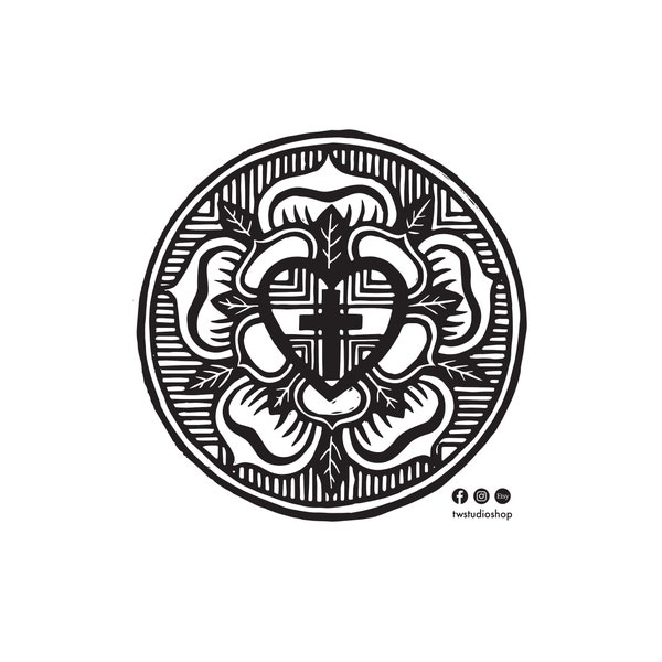 Luther Rose Downloadable|Lutheran|Luther's Rose|Lutheran Rose|Luther's Seal|Martin Luther|Black and White|Lutheran Symbol|Luther Seal