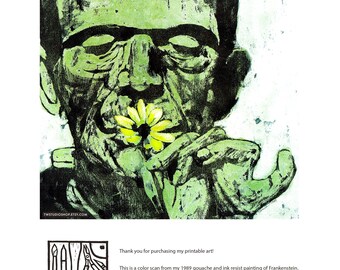 Printable Frankenstein's monster art. Downloadable friendly Frankenstein.