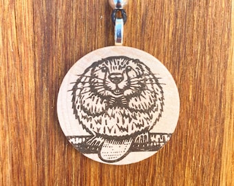Beaver Necklace. Wood pendant can be personalized.