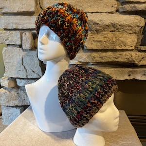 Scrap Yarn Beanie Hat or Hand Tied Beanie Hat/Scrap Yarn Hat/Unisex Beanie/Easy Care/Upcycled Hat/Ready to Ship!