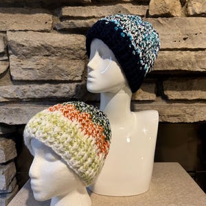 Scrap Yarn Beanie Hat or Hand Tied Beanie Hat/Scrap Yarn Hat/Unisex Beanie/Easy Care/Upcycled Hat/Ready to Ship!