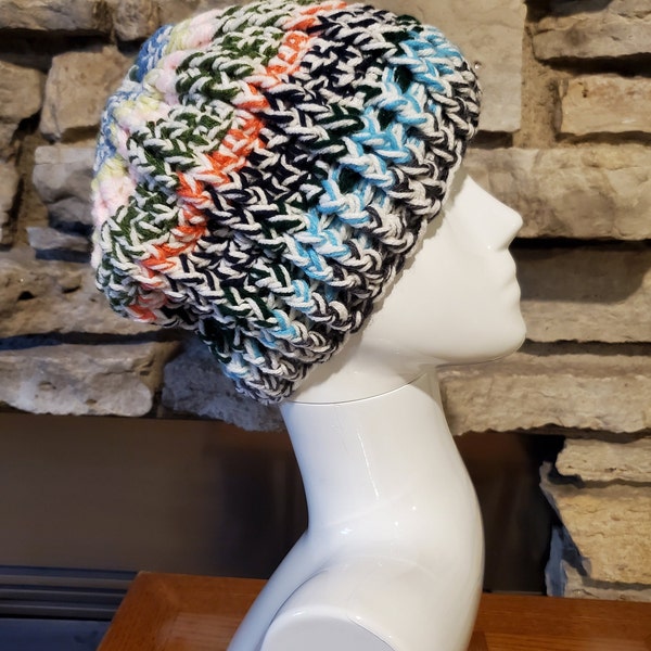 Scrap Beanie/Unisex Multicolor Scrap Crochet Beanie Handmade Hat/Unique One of a Kind Hat/Quality Hand Crocheted/Easy Care/Ready to Ship!