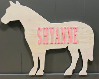 Kids Horse Bedroom Wall Art Personalized Barn Sign Horse Name Sign Girls Horse Nursery Decor