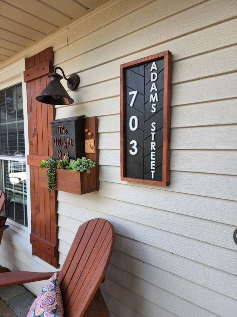 Vertical Address Sign With Street Name Large Address Numbers Etsy