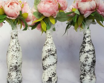 Black & White Marble Effect Glass Bottle Vase Centrepiece Decor