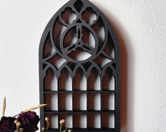 Gothic Wall Shelf – 3D-Printed Gothic Decor, Crystal Display, Jewelry Holder, Cathedral Window, Dark Goth Home, Witchy Shelf