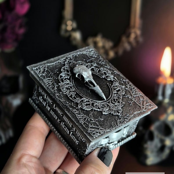 Portagioie a forma di cofanetto gotico con corvo, porta anelli ispirato a Poe, portafedi nuziali gotico vittoriano, regalo gotico stampato in 3D