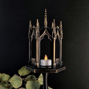 Suporte para velas de chá com lanterna gótica | Suporte para velas impresso em 3D com suporte removível | Decoração para casa escura, presente gótico