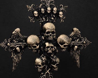 Gothic Skull Cross Wall Decor, 3D Printed Winged Skull Cross, Macabre Gothic Wall Art, Dark Academia Decor, Oddities Gift