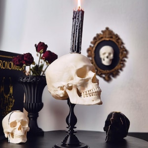 Candle Holder Skull, Black or White Realistic Replica Human Skull Gothic Candlestick Holder, Gift for Goth, 3D-PRINTED