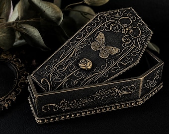 Gothic Coffin Jewelry Box, 3D Printed Butterfly Trinket Box, Moth Coffin Decor, Victorian Gothic Storage Box, Witchy Home Decor