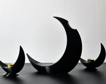月の花瓶とキャンドルホルダーセット | 三日月の装飾、月の満ち欠けを