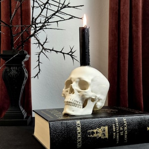 Candle Holder Skull, Black or White Realistic Replica Human Skull Gothic Candlestick Holder Handmade, Gift for Goth, 3D-PRINTED