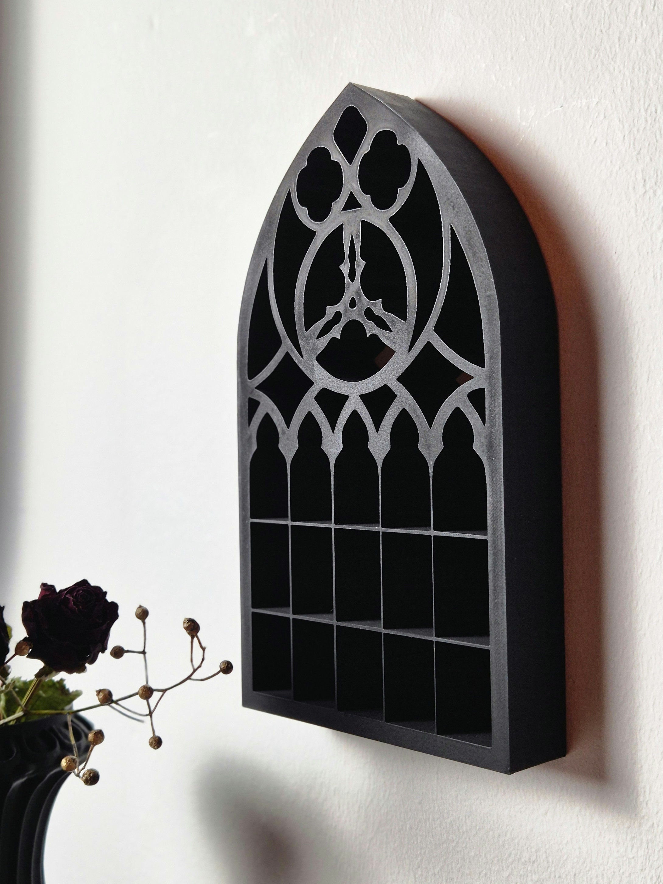 Gothic Shelf For Wall Decoration, Crystals Display, Gothic Jewelry Display, Gothic Arch Holder, Goth Wall Decor, Cathedral Window, 3D-PRINT