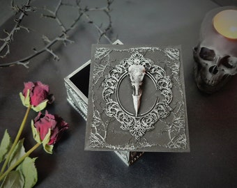 Coffret corbeau de Poe, boîte à bijoux gothique, boîte victorienne, boîte en or ou argent noirci