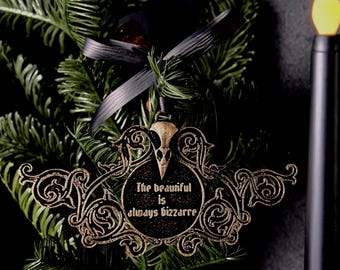 Christmas Ornament with Baudelaire Quote (Set of 3 pcs) – 3D Printed Gothic Victorian Christmas Tree Decoration, Dark Academia Hanging Decor