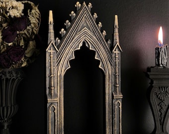 Gothic Cathedral Window Frame – 3D Printed Gothic Wall Decor, Black or Gold/Silver, Gothic Revival Shelf Accent, Dark Home Decor