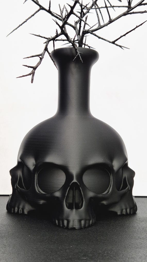 Gothic Skull Vase "4 Skulls of Décadence" – Vampire Skull Beaker, Skull Bottle, Dark Gothic Decor, Dried Flowers, 3D Printed