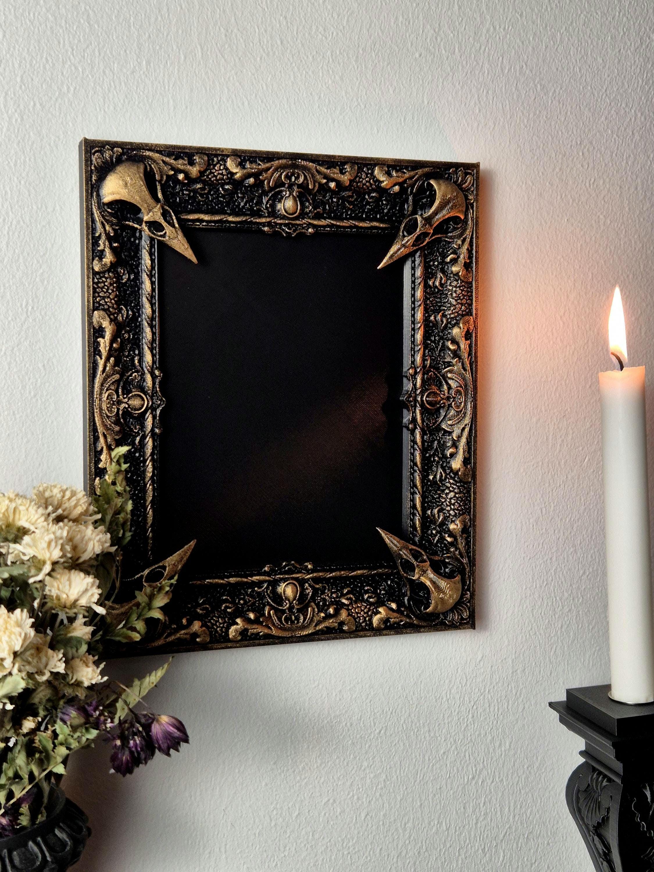 Gothic Victorian Photo Frame – Raven Skull Wall Art, Dark Home